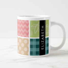 Zigzag, Zickzack, Gingham, Polka Dots, Ihr Name Jumbo-Tasse