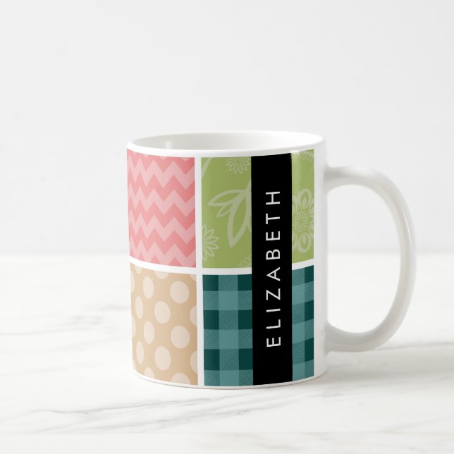 Zigzag, Zickzack, Gingham, Polka Dots, Ihr Name Kaffeetasse (Rechts)