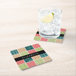 Zigzag, Zickzack, Gingham, Polka Dots, Ihr Name Rechteckiger Pappuntersetzer