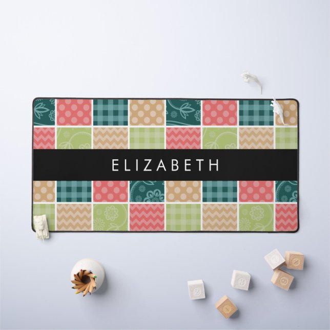 Zigzag, Zickzack, Gingham, Polka Dots, Ihr Name Schreibtischunterlage (Kindertisch)