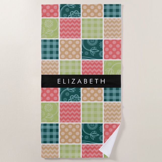 Zigzag, Zickzack, Gingham, Polka Dots, Ihr Name Strandtuch (Vorderseite)