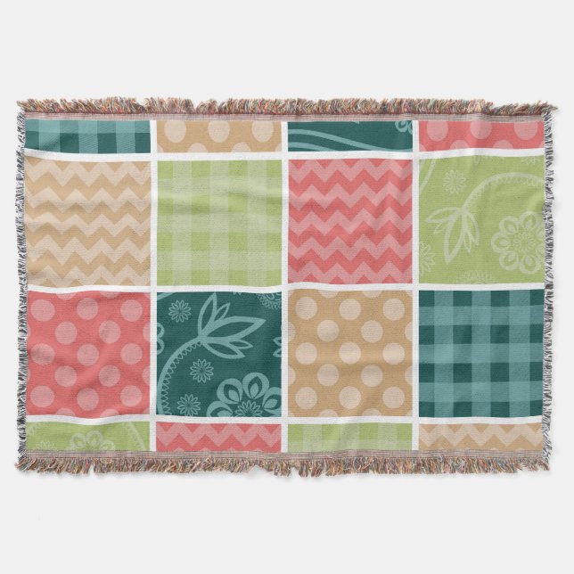 Zigzag, Zickzack, Gingham, Polka Dots, Patchwork Decke (Vorderseite)