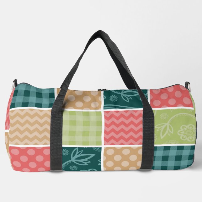Zigzag, Zickzack, Gingham, Polka Dots, Patchwork Duffle Bag (Vorderseite)