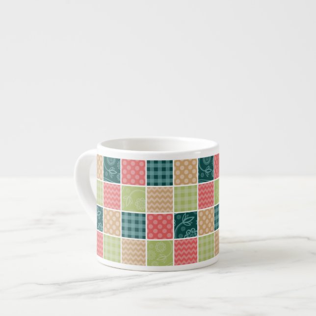 Zigzag, Zickzack, Gingham, Polka Dots, Patchwork Espressotasse (Vorderseite Links)