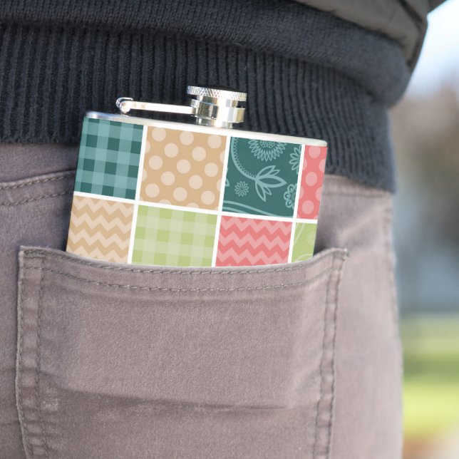 Zigzag, Zickzack, Gingham, Polka Dots, Patchwork Flachmann (Beispiel)