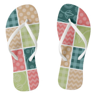 Zigzag, Zickzack, Gingham, Polka Dots, Patchwork Flip Flops