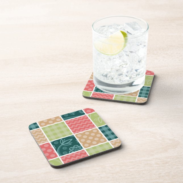 Zigzag, Zickzack, Gingham, Polka Dots, Patchwork Getränkeuntersetzer (Rechte Seite)