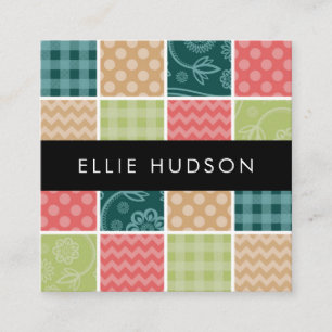 Zigzag, Zickzack, Gingham, Polka Dots, Patchwork Quadratische Visitenkarte
