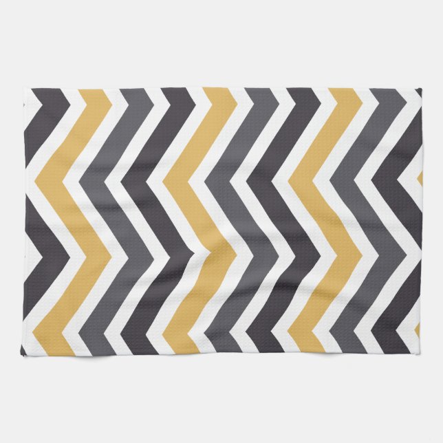 ZigZag Zickzack Gold und Grau Geschirrtuch (Horizontal)