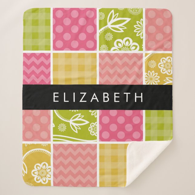 Zigzag, Zickzack, Polka Dots, Gingham, Ihr Name Sherpadecke (Vorderseite)