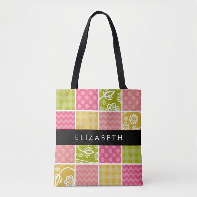 Zigzag, Zickzack, Polka Dots, Gingham, Ihr Name Tasche (Vorderseite)