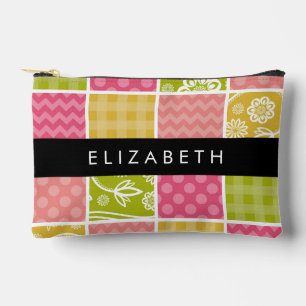 Zigzag, Zickzack, Polka Dots, Gingham, Ihr Name Zubehörtasche