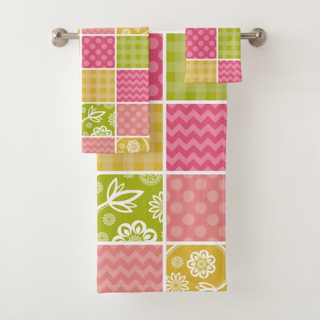 Zigzag, Zickzack, Polka Dots, Gingham, Patchwork Badhandtuch Set (Insitu)
