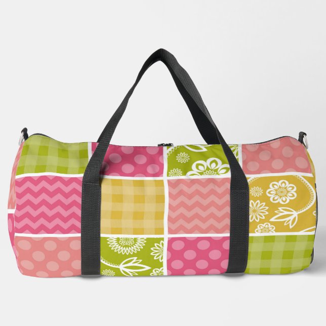 Zigzag, Zickzack, Polka Dots, Gingham, Patchwork Duffle Bag (Vorderseite)