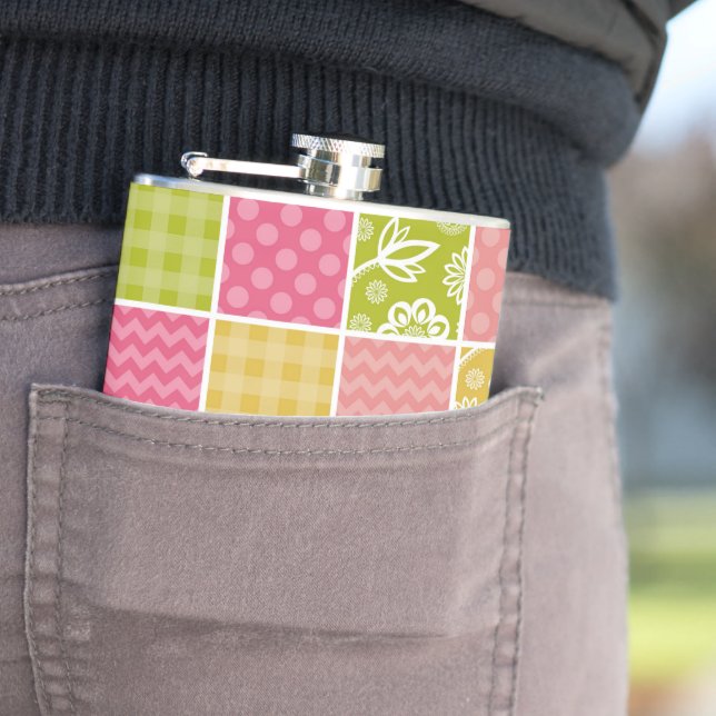 Zigzag, Zickzack, Polka Dots, Gingham, Patchwork Flachmann (Beispiel)