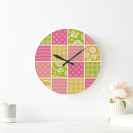 Zigzag, Zickzack, Polka Dots, Gingham, Patchwork Große Wanduhr