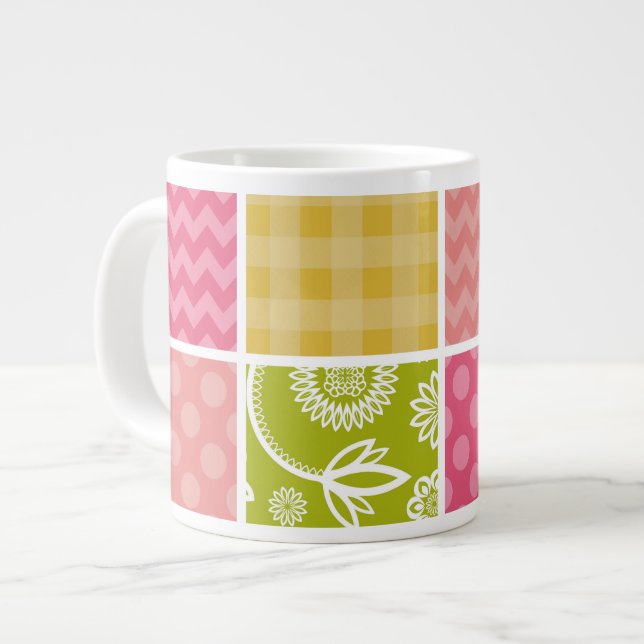 Zigzag, Zickzack, Polka Dots, Gingham, Patchwork Jumbo-Tasse (Vorderseite Links)