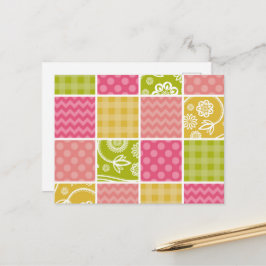 Zigzag, Zickzack, Polka Dots, Gingham, Patchwork Postkarte
