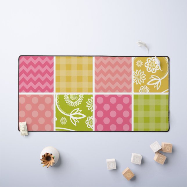 Zigzag, Zickzack, Polka Dots, Gingham, Patchwork Schreibtischunterlage (Kindertisch)