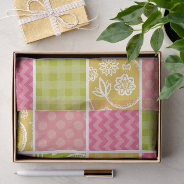 Zigzag, Zickzack, Polka Dots, Gingham, Patchwork Seidenpapier (Geschenk)
