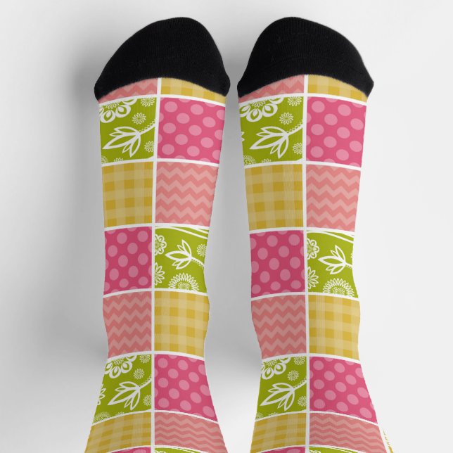 Zigzag, Zickzack, Polka Dots, Gingham, Patchwork Socken (Oben)