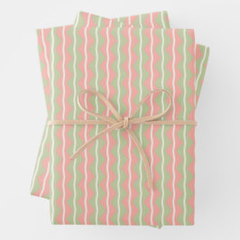 Zigzag Zickzack Streifen - Rosa, Grün und blasses Geschenkpapier Set