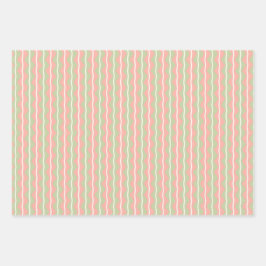 Zigzag Zickzack Streifen - Rosa, Grün und blasses  Geschenkpapier Set