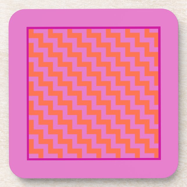 Zigzags Cork Untersetzer, Magenta und Orange Chevr Getränkeuntersetzer (Vorderseite)
