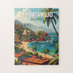 Zihuatanejo Mexico Reisen Kunst Vintag<br><div class="desc">Zihuatanejo Retro Vektor-Reise-Design. Es ist bekannt für seine Strände,  wie den von Palmen gesäumten Playa La Ropa.</div>