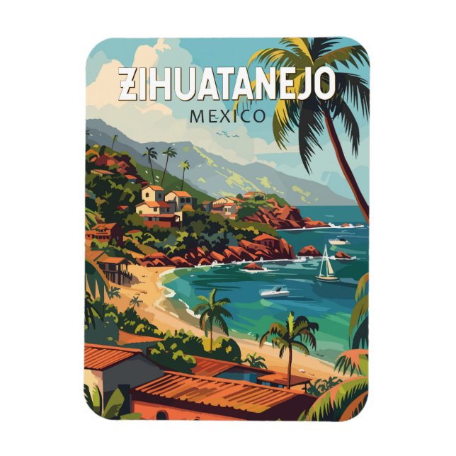Zihuatanejo Mexico Reisen Kunst Vintag Magnet (Vertikal)