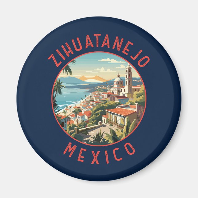 Zihuatanejo Mexico Retro Distressed Circle Magnet (Vorne)