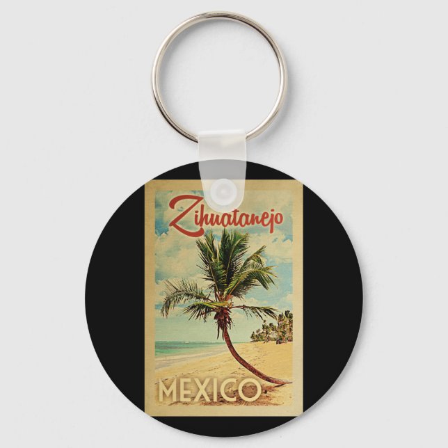Zihuatanejo Palm Tree Vintage Travel Schlüsselanhänger (Vorderseite)