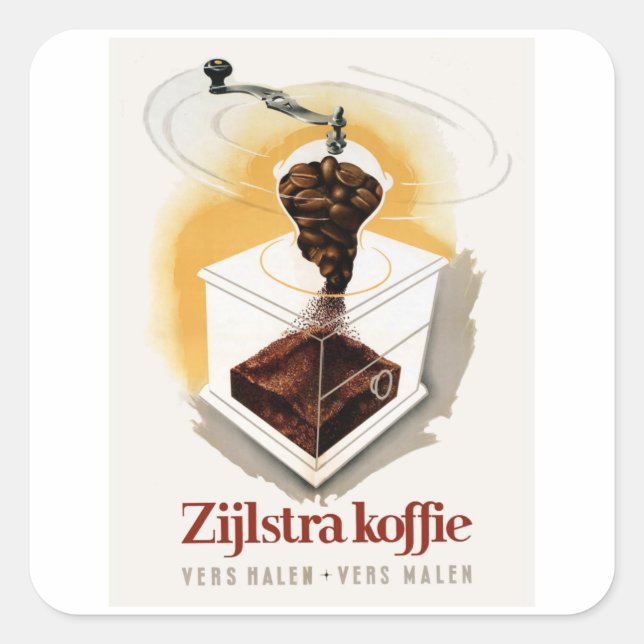 Zijlstra koffie - Vintage Kaffeewerbung Quadratischer Aufkleber (Vorderseite)