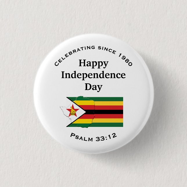 ZIMBABWE FLAG Happy Independence Day WHITE Button (Vorderseite)