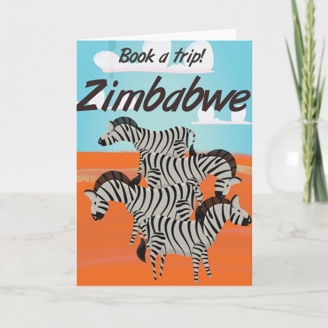 Zimbabwe Zebra Vintage Reiseplakat Feiertagskarte (Vorderseite)