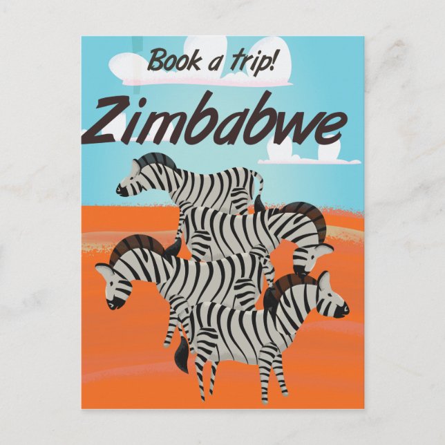 Zimbabwe Zebra Vintage Reiseplakat Postkarte (Vorderseite)