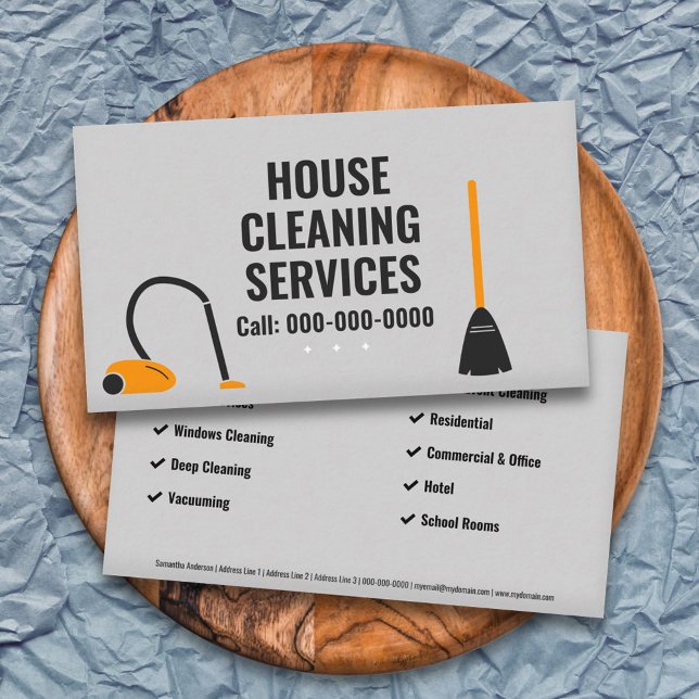 Zimmer & Vakuum - Hausreinigung Visitenkarte (Broom & Vacuum - House Cleaning Services Business Card)