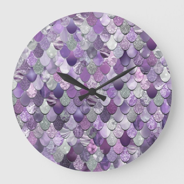 Zimmerdekoration Mermaid Lila Große Wanduhr (Vorderseite)