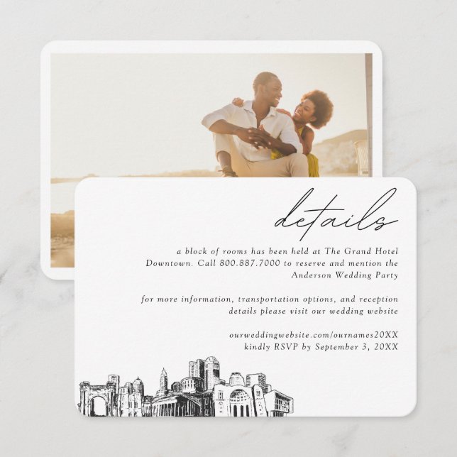 Zimmerdetails des Columbus Wedding Hotels Begleitkarte (Vorne/Hinten)