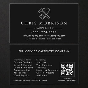 Zimmermann Bau Schwarz Silber QR Code Visitenkarte