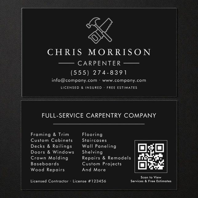 Zimmermann Bau Schwarz Silber QR Code Visitenkarte (Von Creator hochgeladen)