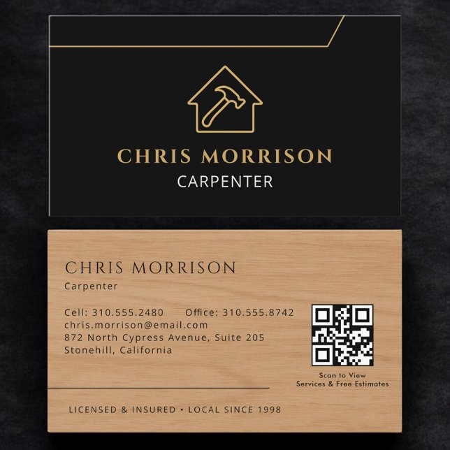 Zimmermann Tischlerei Holz QR-Code Visitenkarte (Von Creator hochgeladen)