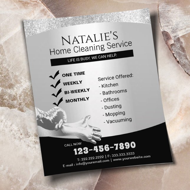 Zimmerreinigung Haushaltshilfe Modernes Silber Flyer (Von Creator hochgeladen)