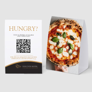 Zimmerservice-Essenbestellungs-QR-Foto Schwarz Gol Tischaufsteller