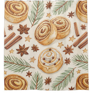 Zimtschnecken und Gewürze - Weihnachtsbäckerei Duschvorhang