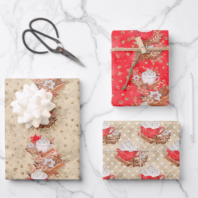 Zimtsticks und Latte Wrapping Paper Geschenkpapier Set (Vorderseite)
