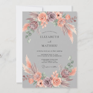 Zinn-Grau-Erdige-Boheme-Hochzeit Einladung