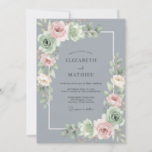 Zinn-Rosa-Blütenblatt-Hochzeit Einladung