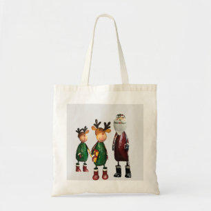 Zinn Santa und zwei Niedliche Zinn Rentier mit Ges Tragetasche