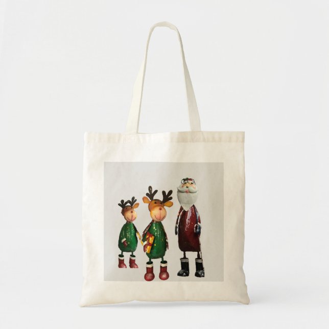 Zinn Santa und zwei Niedliche Zinn Rentier mit Ges Tragetasche (Vorne)